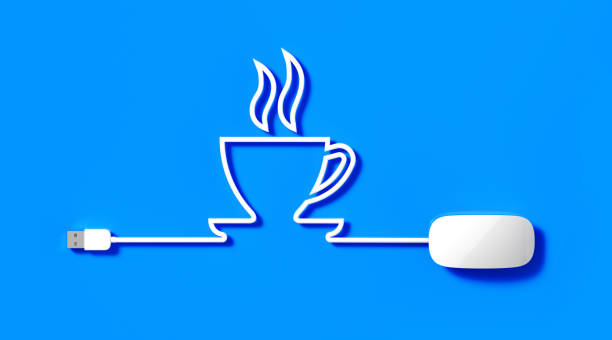 White Mouse Cable Forming A Coffee Cup Symbol on Blue Background