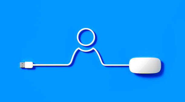 istock White Mouse Cable Forming A Human Symbol on Blue Background 1180126901