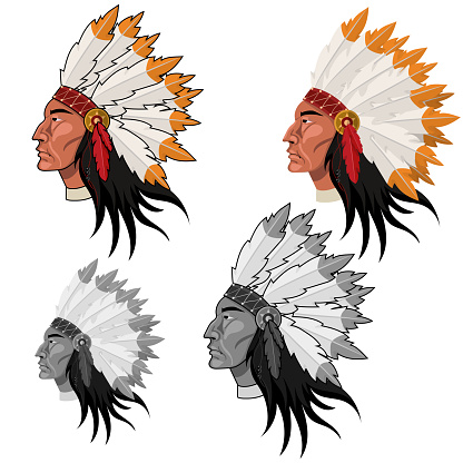 Native American Head in color and grayscale vector image