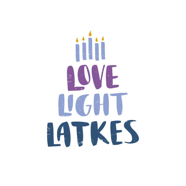 ilustrações de stock, clip art, desenhos animados e ícones de hanukkah vector lettering. love light latke hand drawn text - latke