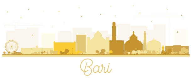 illustrazioni stock, clip art, cartoni animati e icone di tendenza di silhouette skyline città bari italia con edifici dorati isolati su bianco. - bari