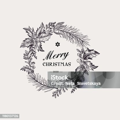 istock Wreath with christmas plants. 1180137126
