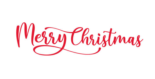 neşeli noel kırmızı el yazıyazı kış tatili tasarım, kaligrafi vektör illüstrasyon - christmas stock illustrations