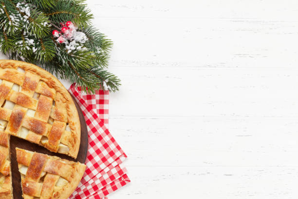 Christmas holiday greeting card with apple pie