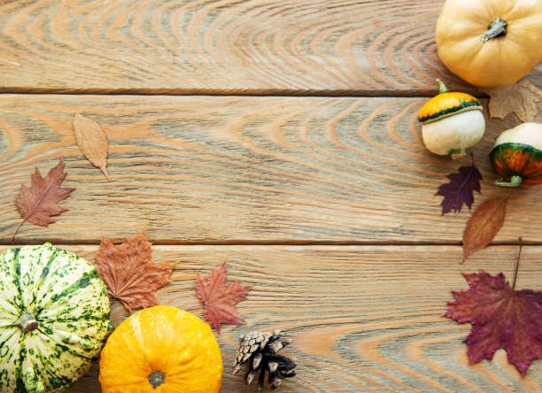 istock Pumpkins on a wooden table 1180143854