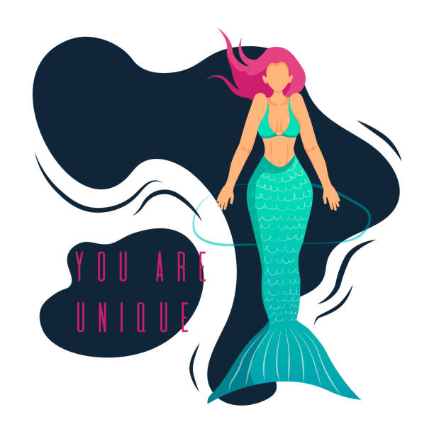 "You are unique" vector lettering with mermaid. "You are unique" vector lettering with mermaid. Inspirational and motivational phrase in flat style. T-shirts, poster, banner, typography design. mermaid dress stock illustrations