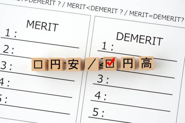Merit and demerit of weak yen and strong yen Merit and demerit of weak yen and strong yen trufas sin nata stock pictures, royalty-free photos & images