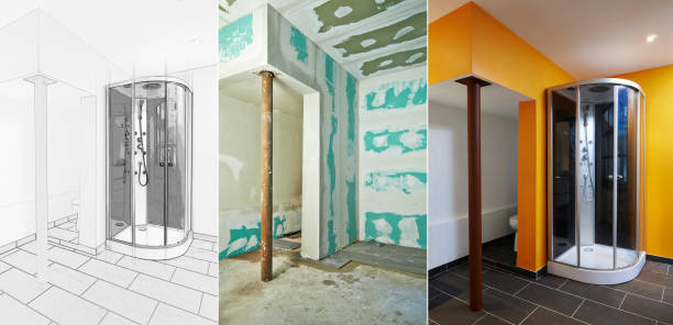 istock Sketch and steps for Construction of Drywall-Plasterboard bathroom 1180154135