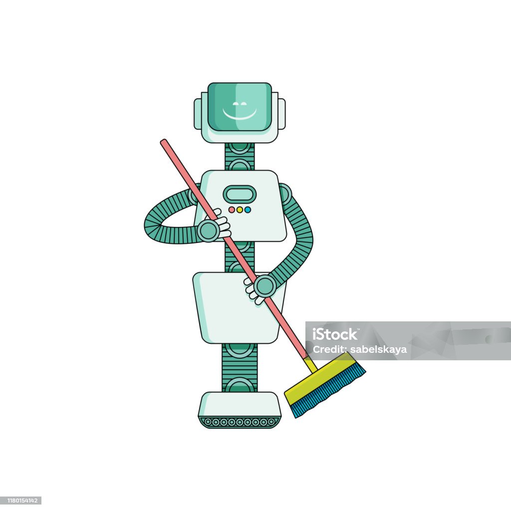 Robot Làm Việc Nhà Về Dọn Dẹp Nhà Cửa Quét Sàn Nhà Với Chổi Được Cách Ly  Trên Nền Trắng Hình Minh Họa Sẵn Có - Tải Xuống Hình Ảnh Ngay Bây