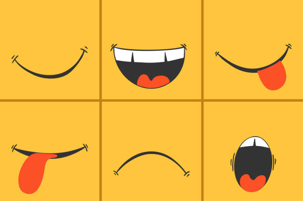 istock Set of different smiles. Funny and sad, cute emotions in cartoon style. Vector image. 1180156814