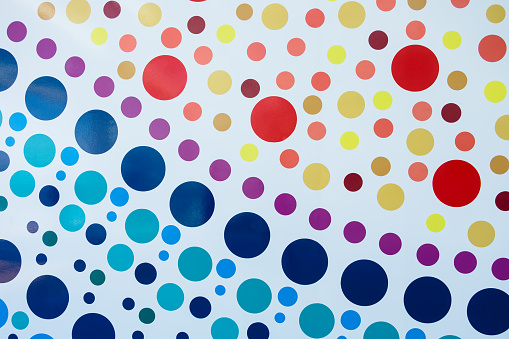 colorful red yellow blue polka dot background pattern