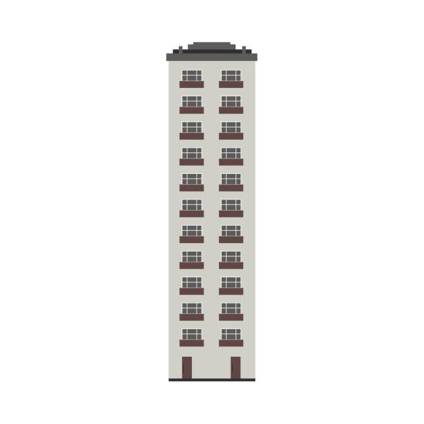 ilustrações, clipart, desenhos animados e ícones de apartamento liso do vetor, edifício residental - skyscraper construction built structure single object