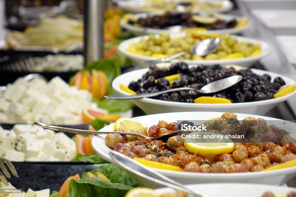Olives and sauces on the buffet. Olives and sauces on the buffet. assortment Appetizer Stock Photo