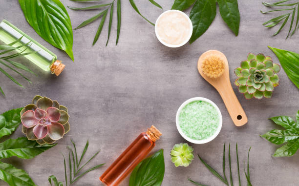 istock Spa background with hand made bio cosmetic and  cactus composition, flat lay, space for a text - Image. 1180163214