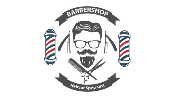ilustraciones, imágenes clip art, dibujos animados e iconos de stock de vector del logotipo de barbershop para empresas - barbers pole