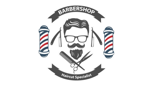 барбершоп логотип вектор для бизнеса - barbers pole stock illustrations