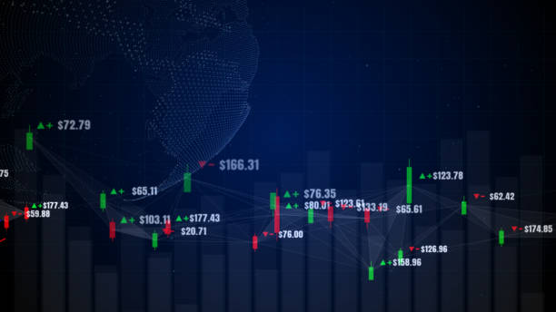 デジタルデータ、株価の上昇トレンドまたは下落傾向の株価、投��資、金融概念を持つローソク足グラフチャート。 - oscillator ストックフォトと画像