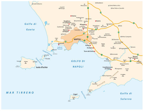 карта неаполитанского залива на итальянском языке - napoli stock illustrations