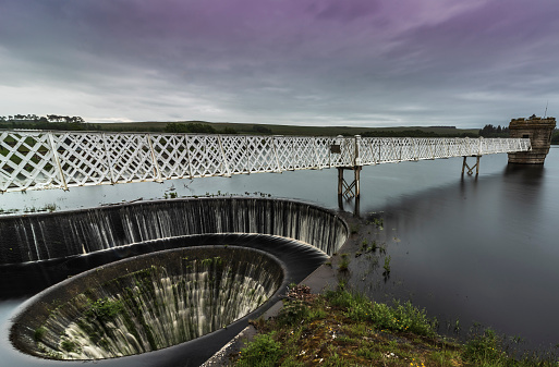 Fontburn Reservoir, near Morpeth, UK, June 16, 2019: A drinking water reservoir located near Morpeth. It was built at the end of the 19th century to provide drinking water for parts of Northumberland. Publicly accessible and owned by Northumbrian Water.