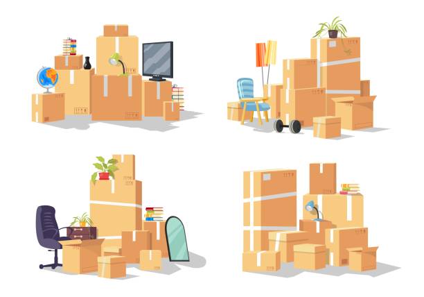 ilustrações de stock, clip art, desenhos animados e ícones de design for transport or removal company offering services of relocation to other city, country - mover