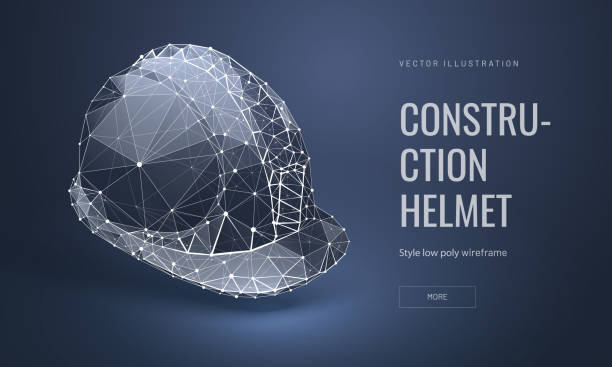 ilustrações, clipart, desenhos animados e ícones de página de aterragem baixa poli do capacete da construção - protective workwear hat violence construction