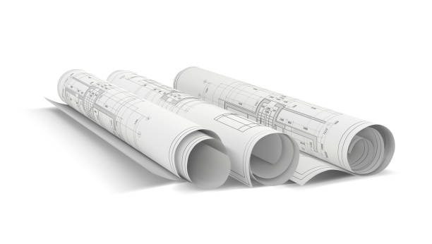 ilustrações de stock, clip art, desenhos animados e ícones de blueprints construction projects, plans in row isolated - blueprint office plan paper