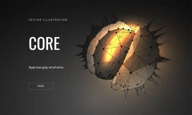 Vector illustration of Core low poly wireframe landing page template