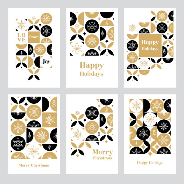 Holiday greeting card set with snowflakes Modern Christmas card set. Snowflakes on geometric background.
Easily editable. Flat vectors on layers. modern holiday card stock illustrations