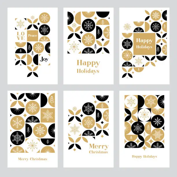 Vector illustration of Holiday greeting card set with snowflakes