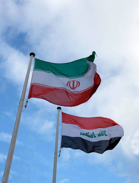 National flags of Iran and Iraq stock photo