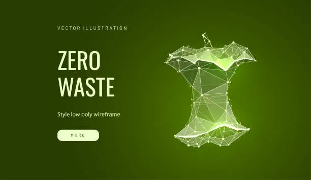 Vector illustration of Zero waste low poly wireframe landing page template