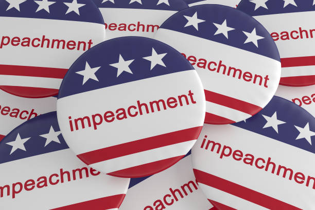 istock Pile of Impeachment Buttons With US Flag, 3d illustration 1180178823