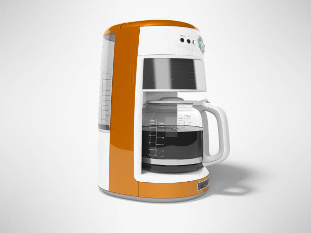 istock Orange drip coffee maker with kettle of glass 3d render illustration on gray background with shadow 1180185050