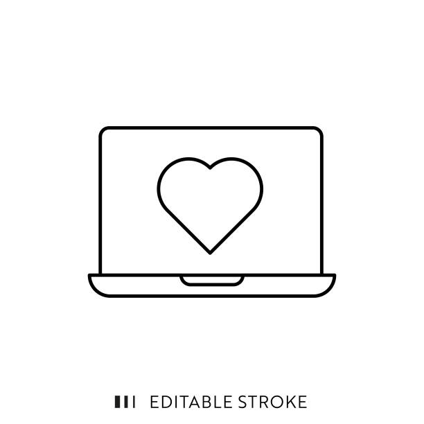 illustrazioni stock, clip art, cartoni animati e icone di tendenza di icona del laptop con tratto modificabile e pixel perfetto. - human heart care heart shape stethoscope