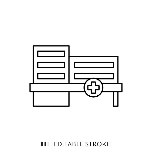ilustraciones, imágenes clip art, dibujos animados e iconos de stock de icono de hospital con trazo editable y píxel perfecto. - emergency room illustrations