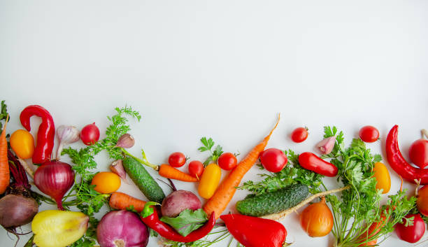 istock Composition with raw vegetables on a white background. Frame of vegetables. 1180187864