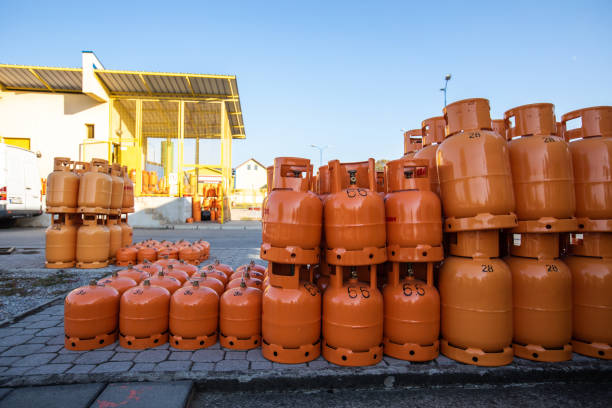 istock Used gas butane cylinder containers 1180190763