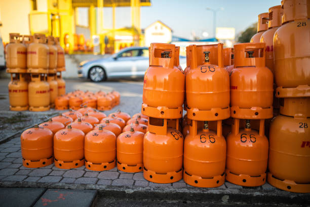 istock Used gas butane cylinder containers 1180190770