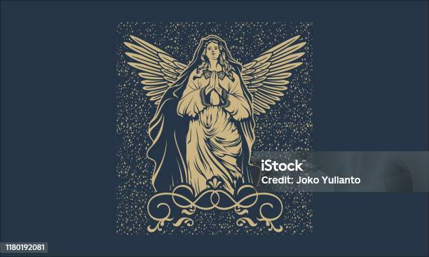Vintage Maagd Maria Illustratie Stockvectorkunst en meer beelden van Engel - Engel, Virgin Mary, Geloof