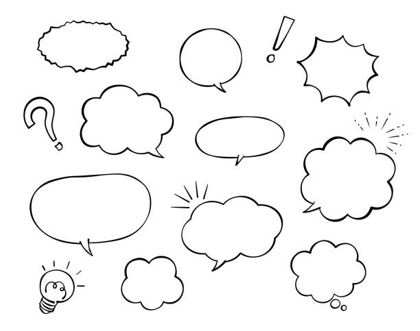 ilustraciones, imágenes clip art, dibujos animados e iconos de stock de juego de burbujas de voz y decoración (dibujo de lápiz) - globo de texto ilustraciones