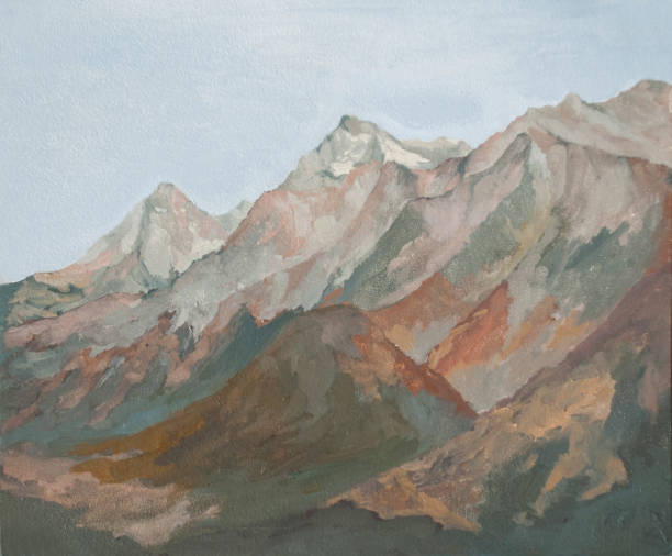 illustrations, cliparts, dessins animés et icônes de paysage de montagne, montagnes à l'aube, peinture à l'huile - himilaya