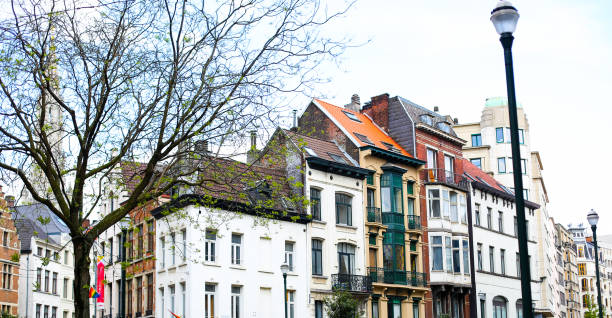 istock Banner of Belgian buildings and lantern 1180196229