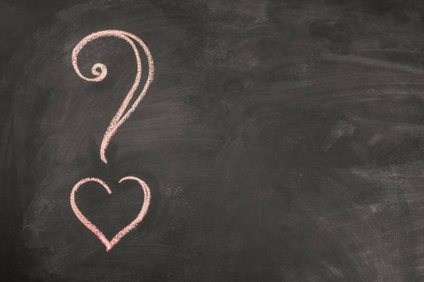 Question Mark with Heart drawing on chalkboard stock photo