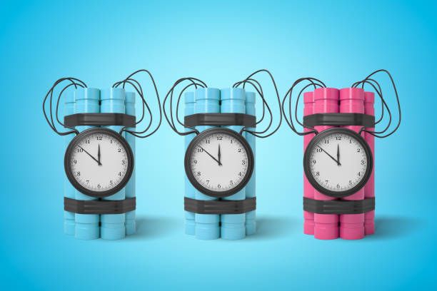 istock 3d rendering of two blue and one pink dynamite time bombs on blue background 1180197345
