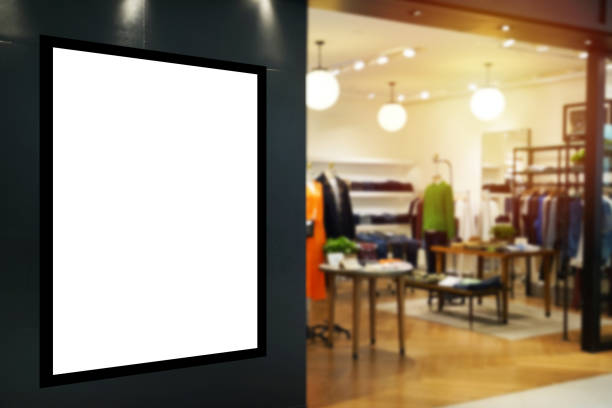 istock digital advertising light box, blank showcase billboard for your text message or media content with blurred image popular fashion clothes shop showcase in shopping mall, commercial, marketing concept 1180197411