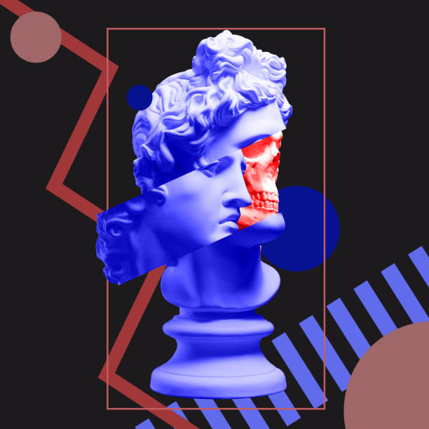 istock Apollo plaster head. Flower's concept art. On abstract background. 1180199872