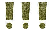 The concept of a healthy diet and vegetarian food. The exclamation mark is made up of green mungo beans. Exclamation mark on a white background top view.