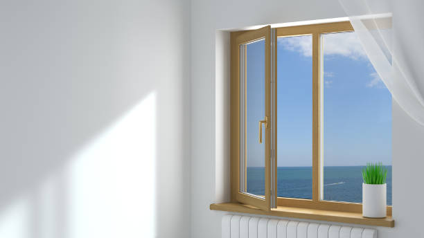 istock Wooden plastic window in the room 1180201162
