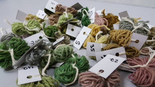 istock Rope samples dyed with natural pigments, numbered scientific samples, sheep wool, natural colors 1180201405