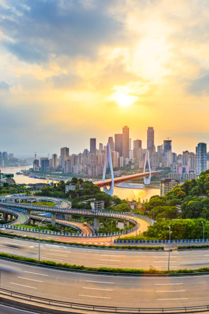 istock Chongqing Cityscape Skyline and Asphalt Road at Sunset 1180204270